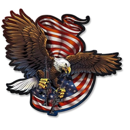 Flyland DeSigns FLY039 Eagle & Guns Plasma Metal Sign - 18 X 16 In.